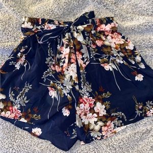 blue floral paper bag shorts